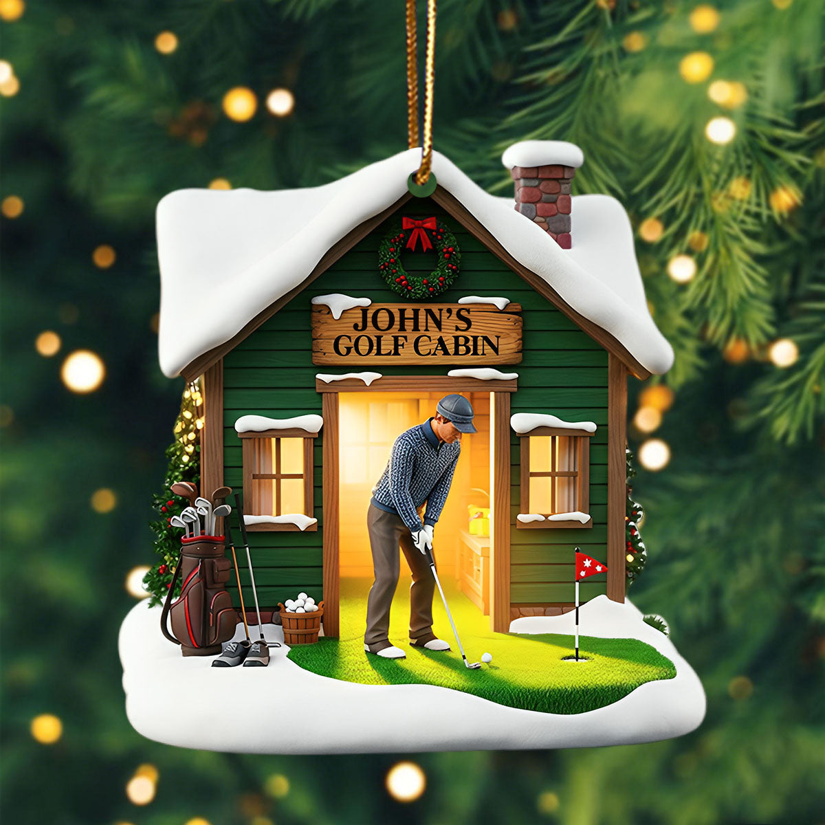 Golf Cabin Christmas Ornament - Personalized Gift For Golfers
