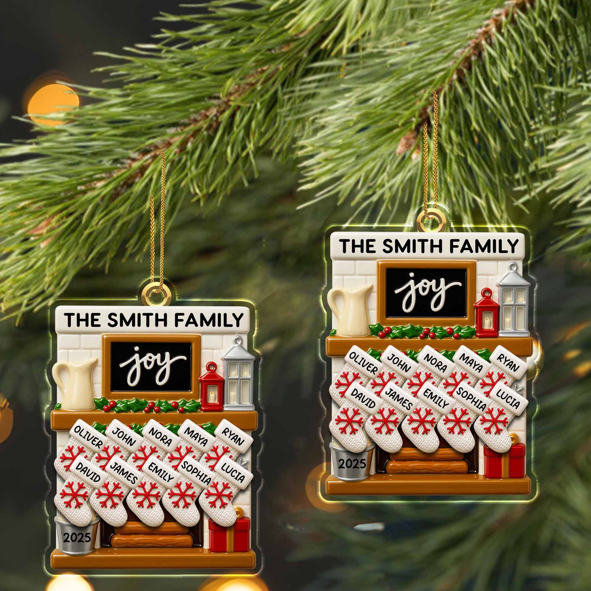 Joy to the World, Stockings By the Fireplace, Personalized Custom Acrylic Ornament