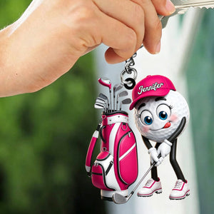 Pre‑swing Ready Stance Personalized Golf Ball Mascot Keychain Gift for Male & Female Golfer