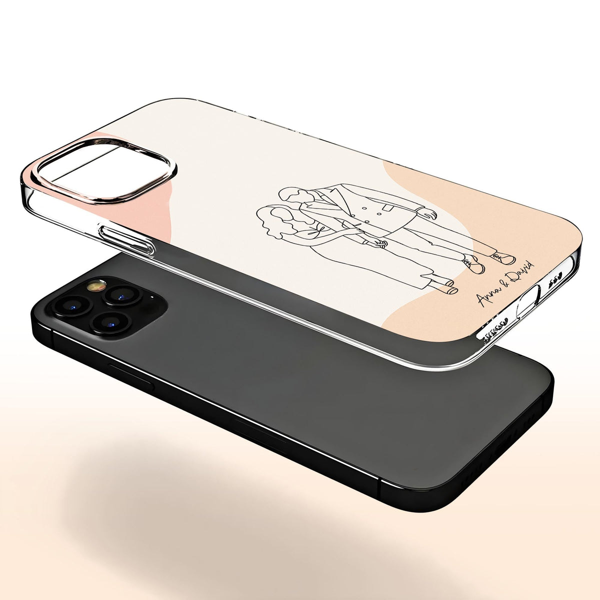 Simple Line Drawing Couple Personalized Clear Phone Case, Gift For Couples