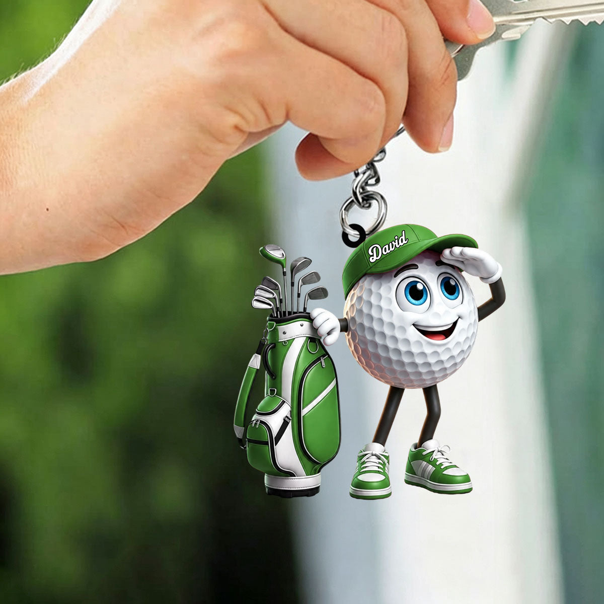 Gazing Far Ahead Golf Buddy Keychain - Personalized Cute Golf Ball Mascot Keychain