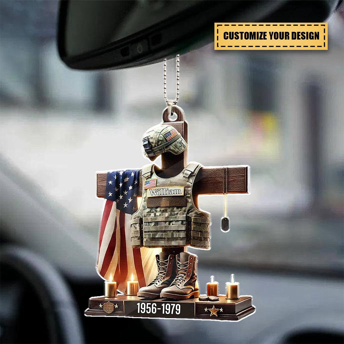 Military Cross Personalized Name Shaped Acrylic Ornament