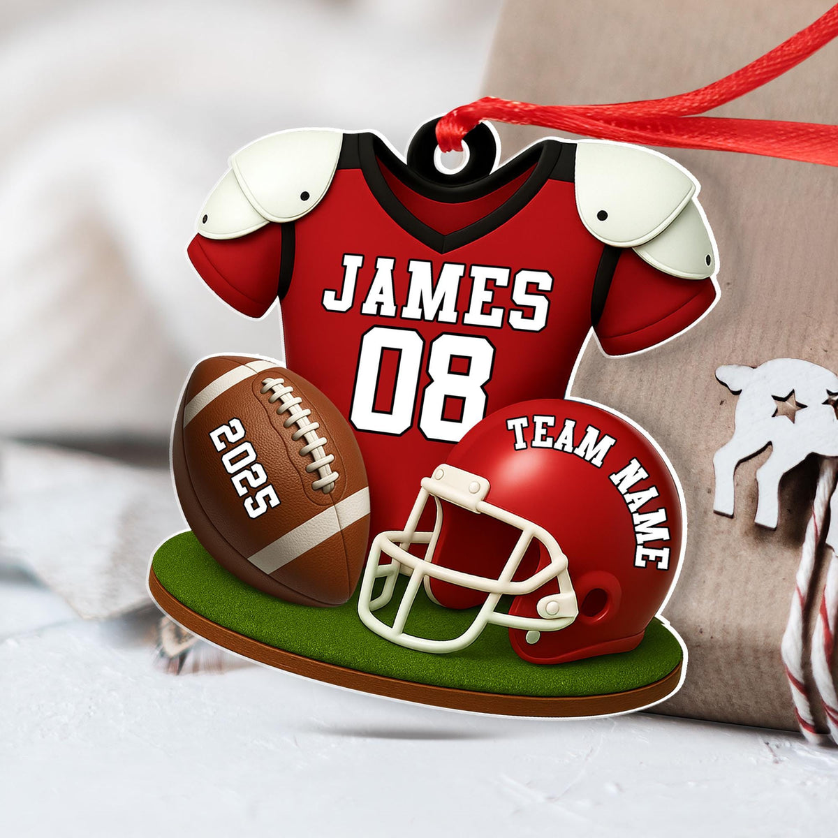 American Football Ornament, Football Player Christmas Gift Personalized Acrylic Ornament