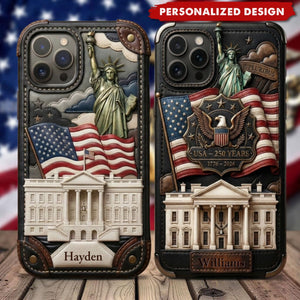 American 250th Anniversary - Personalized Leather Phone Case