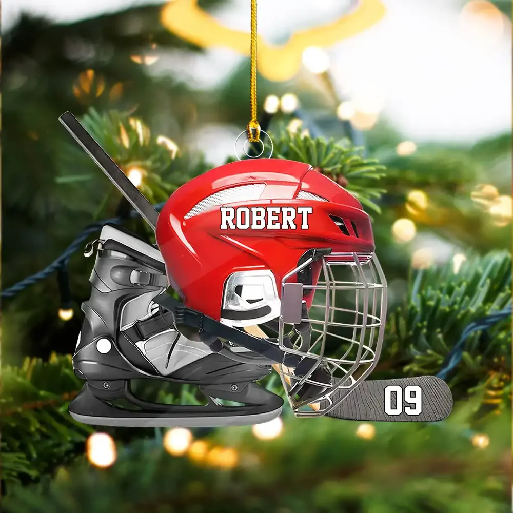 Personalized Hockey Helmet Shaped Ornament – Gift For Hockey Lovers