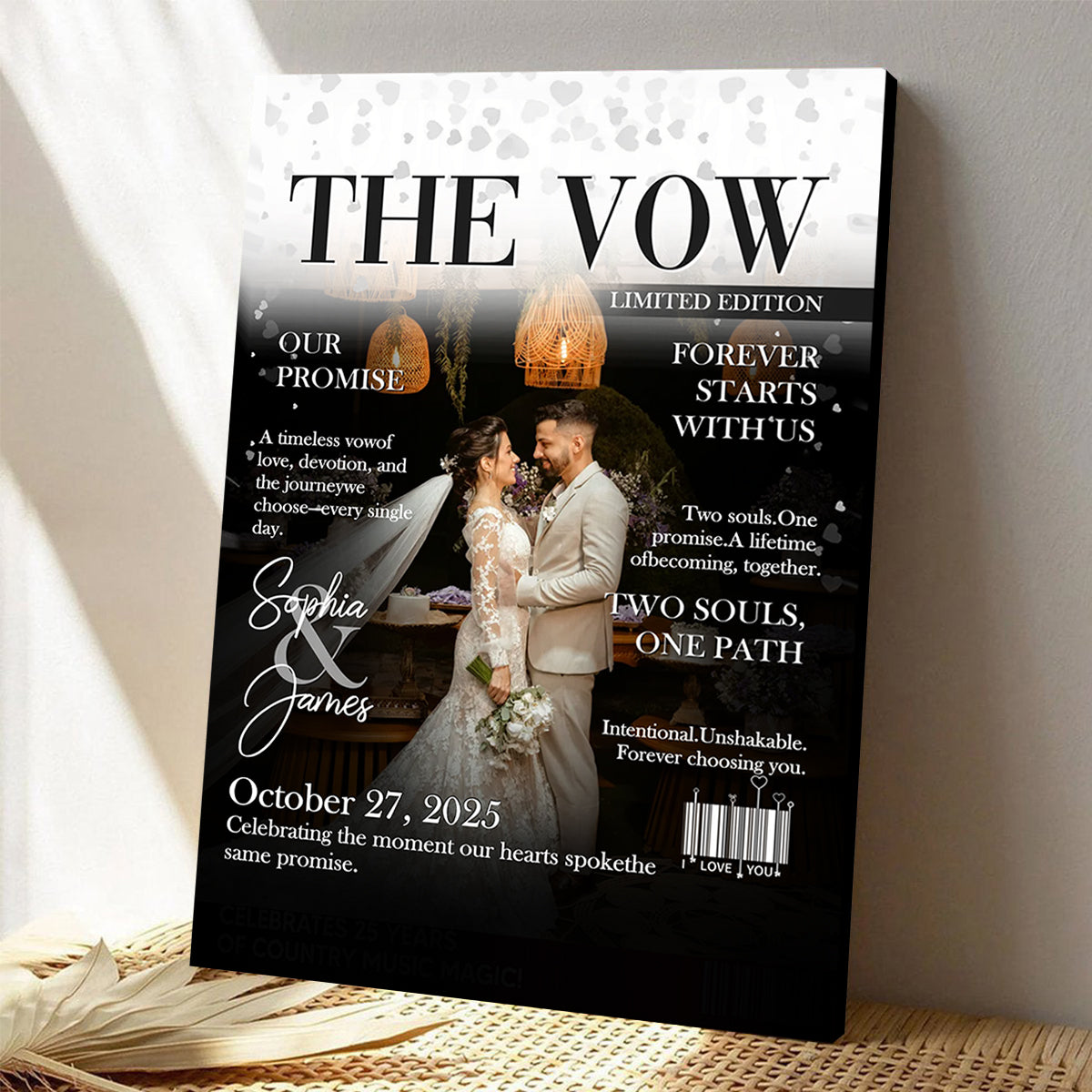 The Vow Magazine Cover, Custom Wedding Love Story Canvas, Romantic Couple Keepsake, Romantic Forever Gift