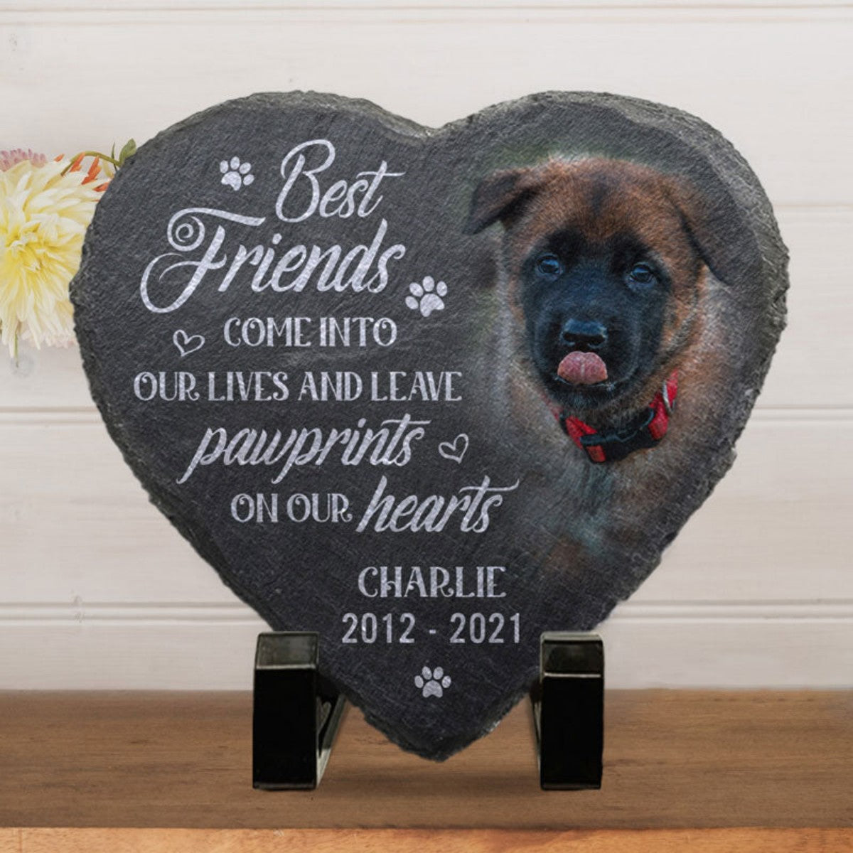 Custom Photo Heart Shaped Memorial Stone - Personalized Pet Memorial Sympathy Gifts For Dogs, Cats
