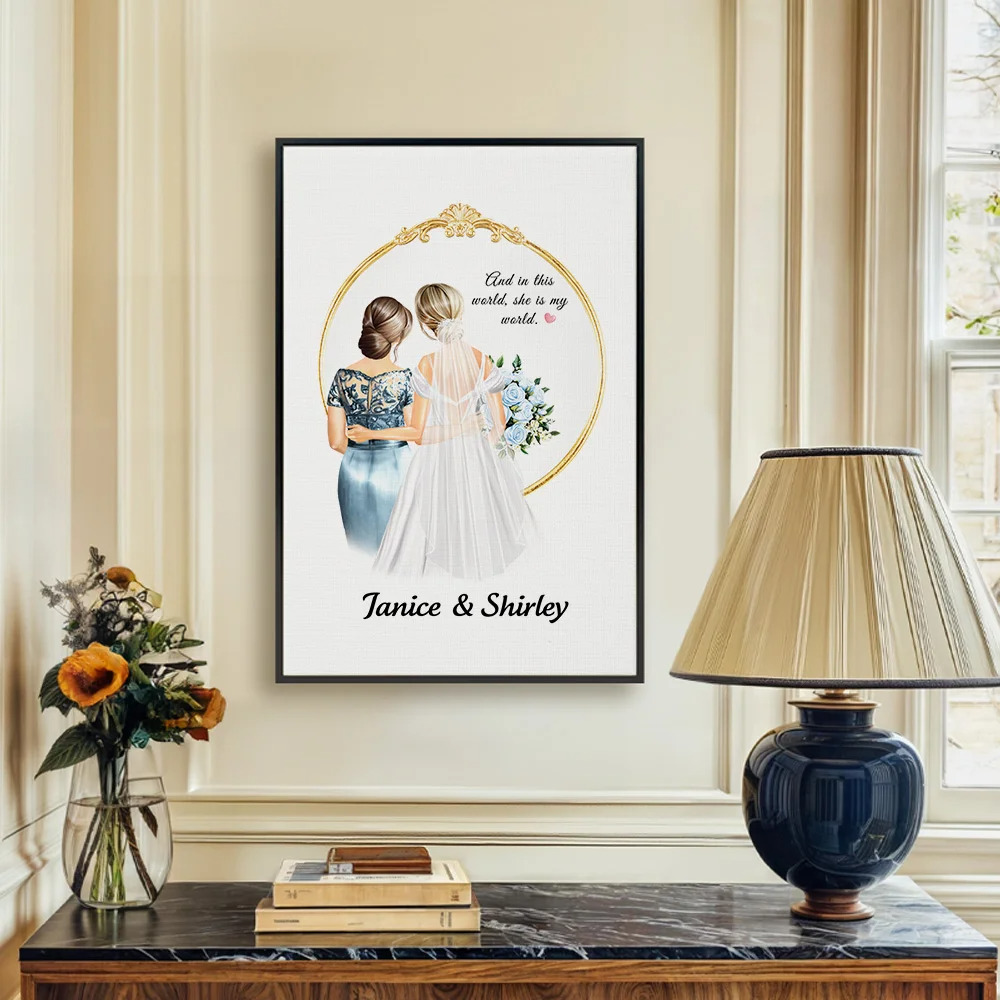 Personalized Cartoon Mom Bride Poster Painting Home Decor Wedding Gift for Bride Mother