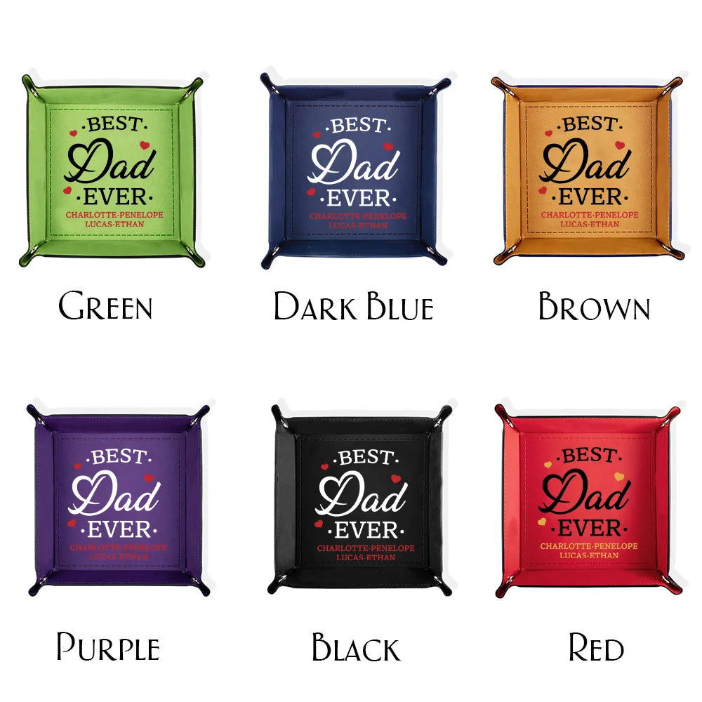 Personalized Best Dad Ever Leather Catchall Snap Tray Gift For Father Grandpa