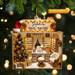 Personalized Custom Name Nail Salon Ornament, Nail Salon Christmas Decoration