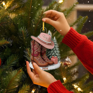 Boots And Hat Cowgirl Name - Personalized Acrylic Ornament