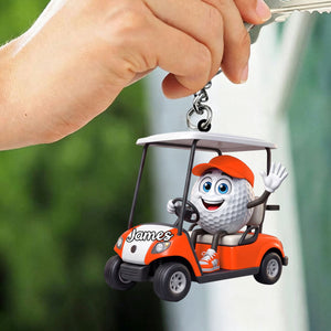 Golf Player On Golf Cart Keychain  – Personalized Gift For Golf Lovers
