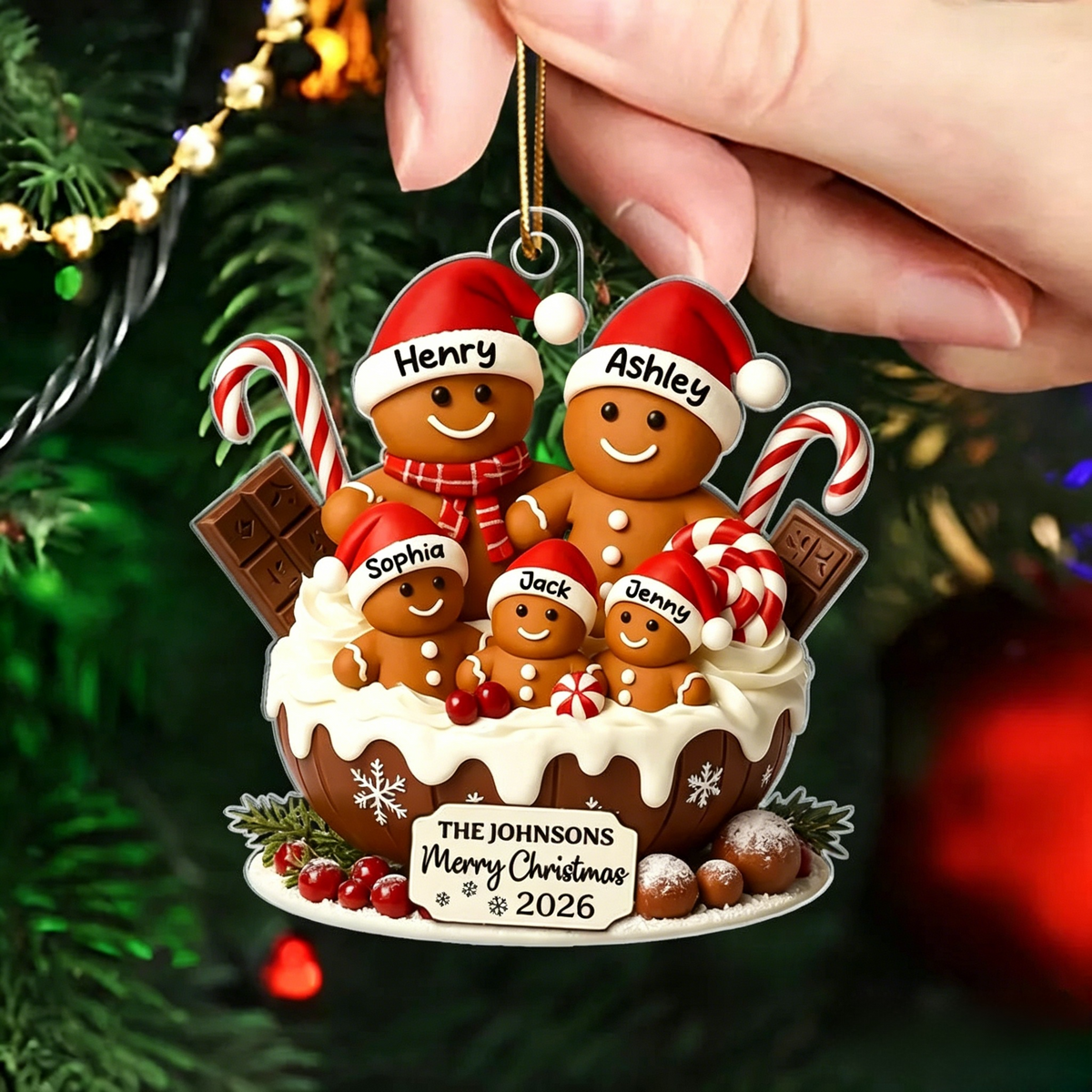 Personalized Gingerbread Family Acrylic Ornament – Warm Holiday Decor For Family