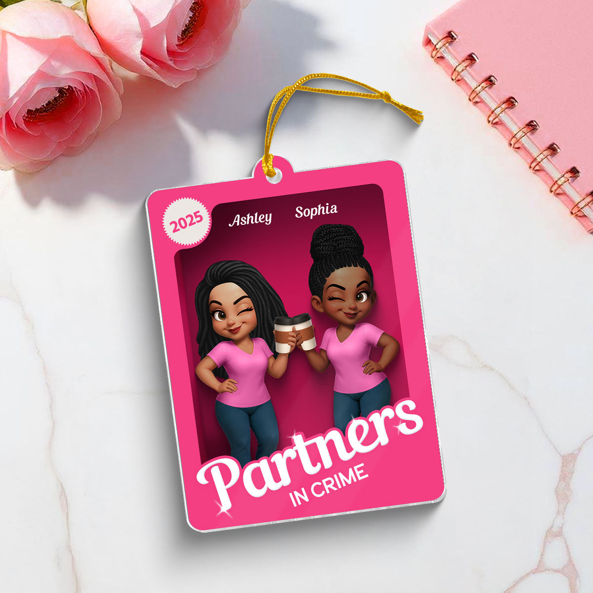 Besties Sisters Pink Toy Box Personalized Acrylic Ornament, Gift for Besties, Best Friends