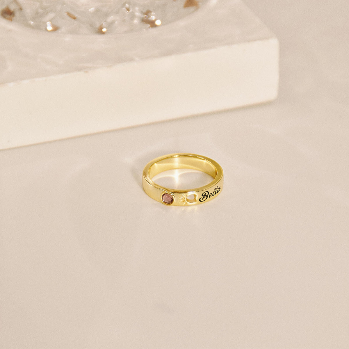 Personalized Pet Name With Birthstone Pet Paw Ring Memorial Gift For Dog Mom