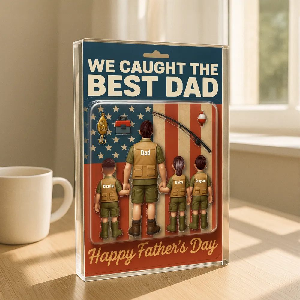 Best Dad Fishing Figure - Personalized Acrylic Block Plaque, Father's Day Gift for Dad