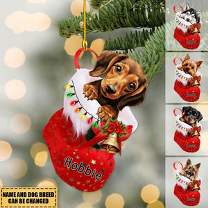 Personalized Dog in Christmas stocking Acrylic Ornament