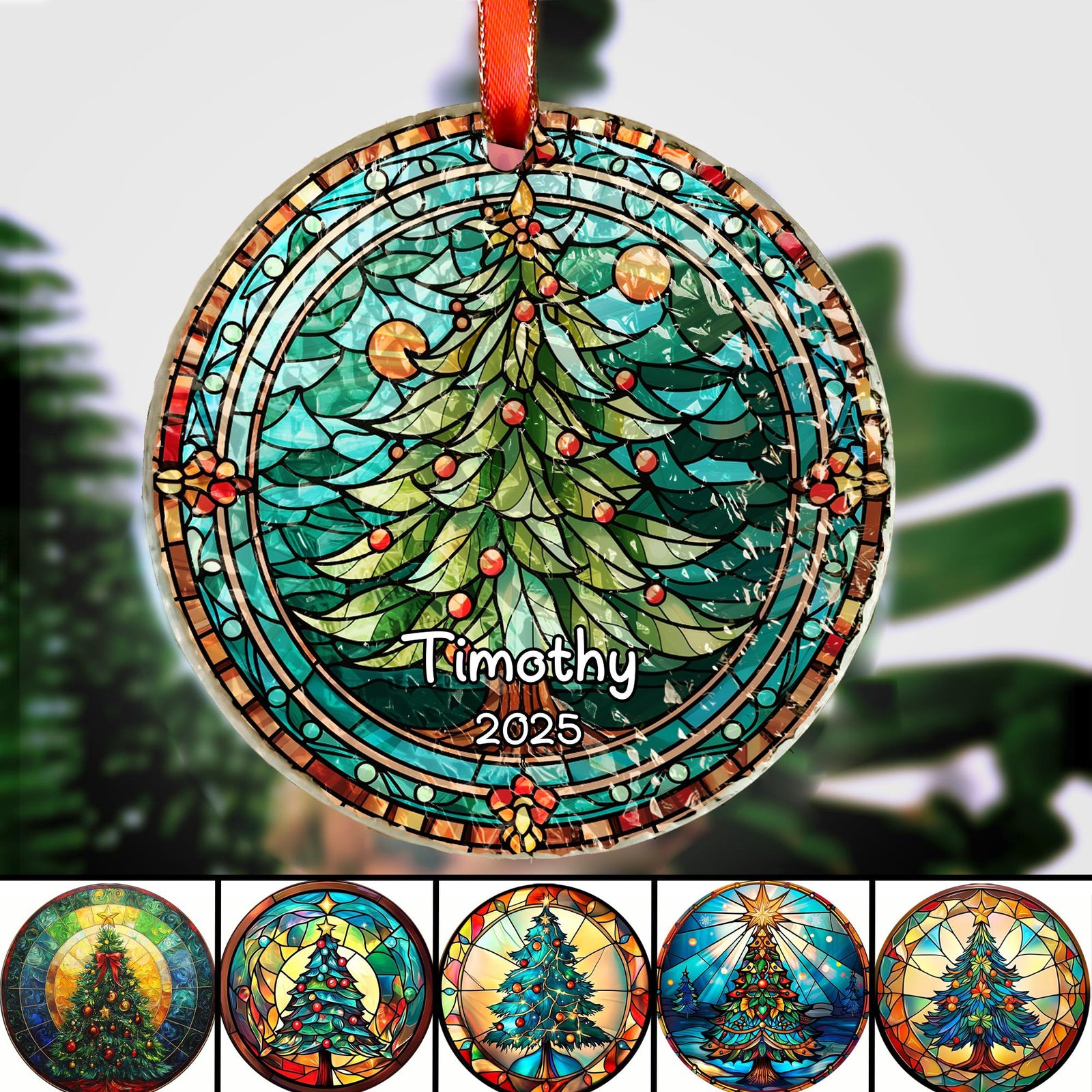 Christmas Tree - Personalized Circle Glass Ornament