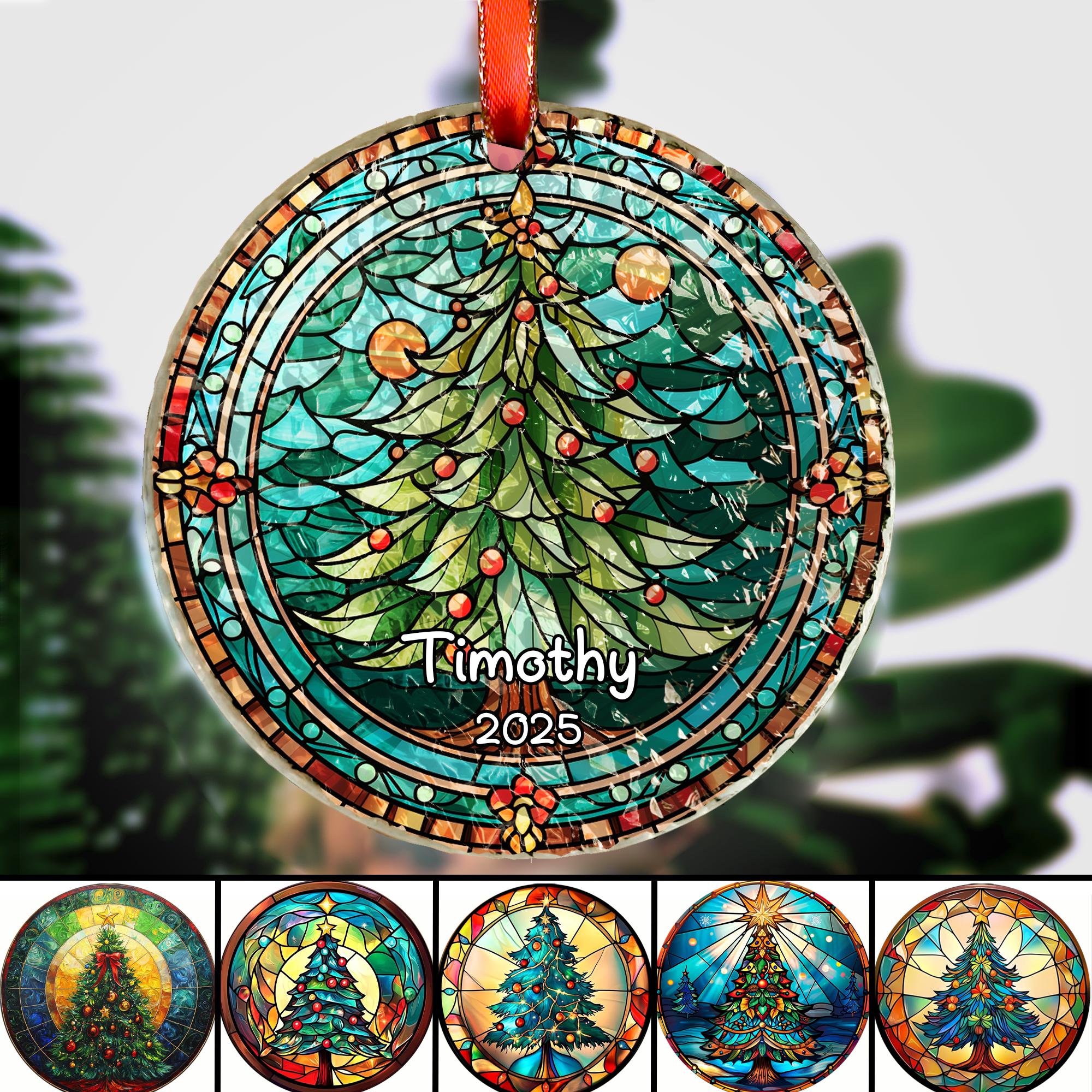 Christmas Tree - Personalized Circle Glass Ornament
