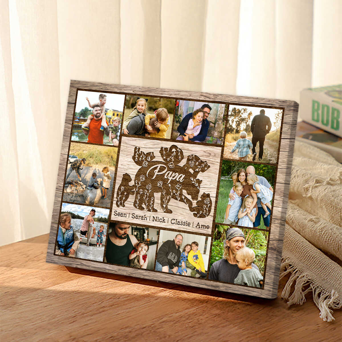 Papa Bear With Kid Personalized Daddy Bear Sign Canvas Poster Father’s Day Gift