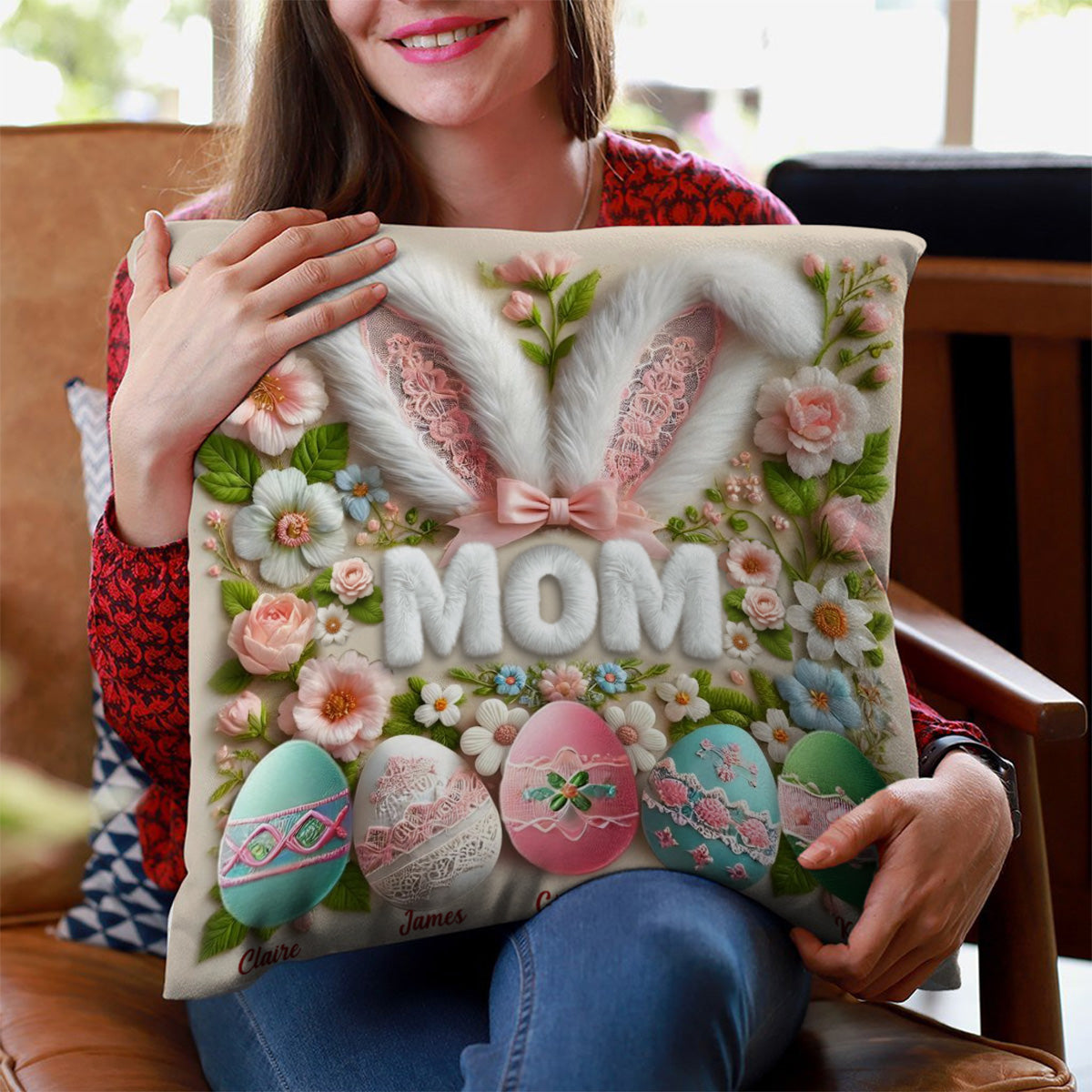 Personalized Easter Bunny Grandma Pillow - Custom Name Throw Pillow Gift for Grandma, Mother's Day