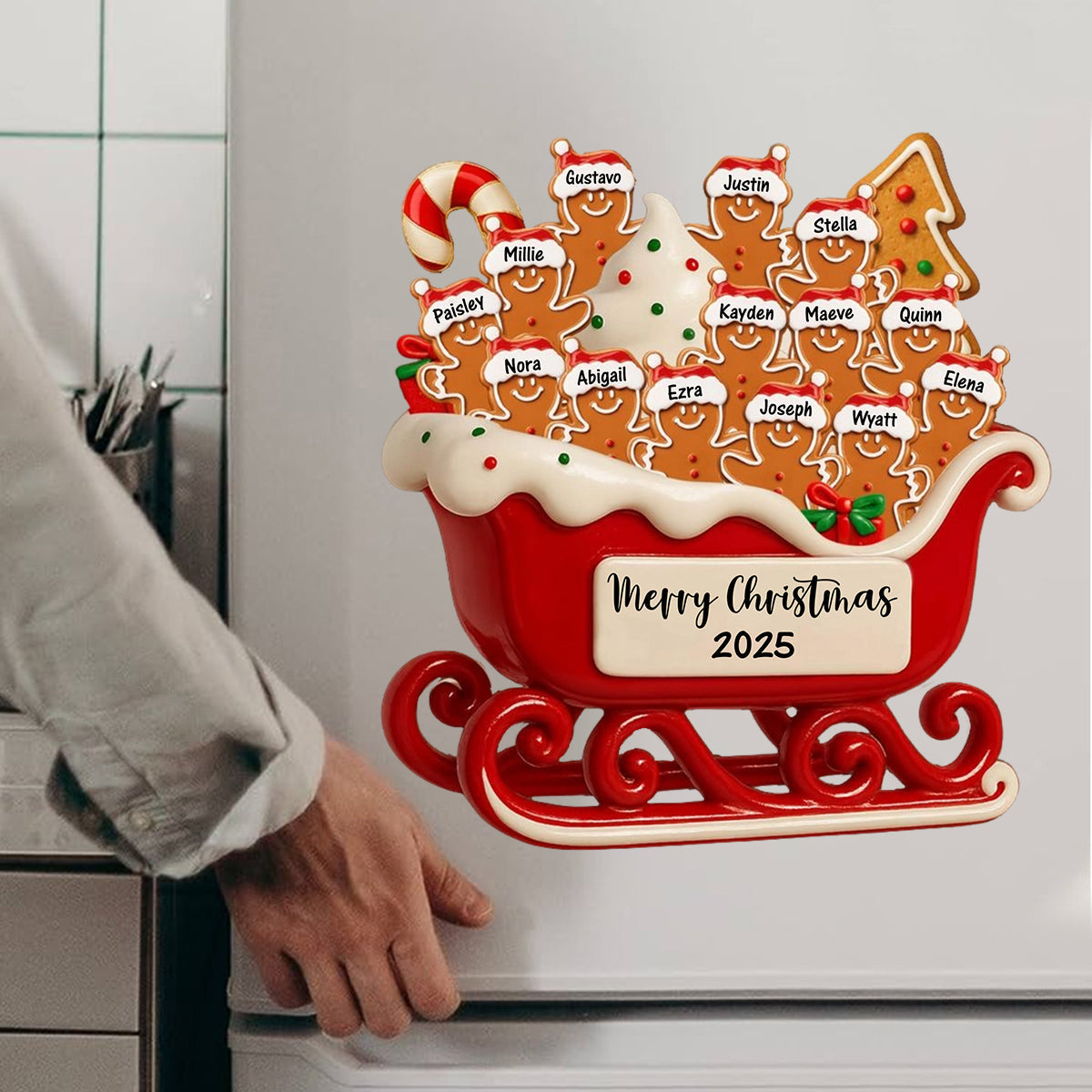 Merry Christmas Family Cookie Sleigh Decal, Personalized Custom Decal, Gift For Families