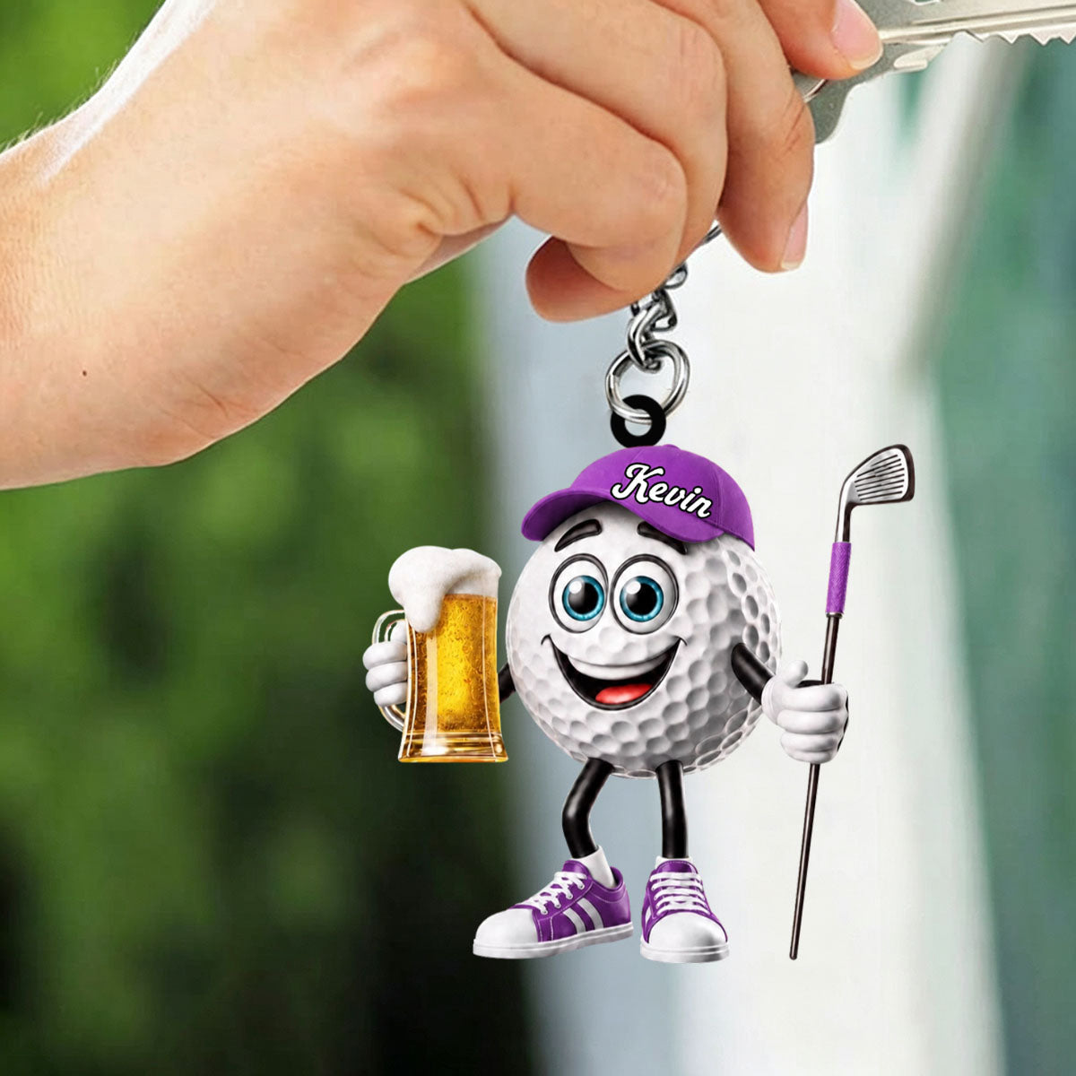 Toasting Golf Ball Keychain - Personalized Cute Beer Golf Mascot Keychain