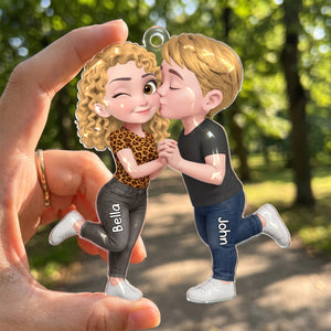 Cute Cartoon Couple Kissing Acrylic Ornament – Personalized Anniversary Keepsake Gift