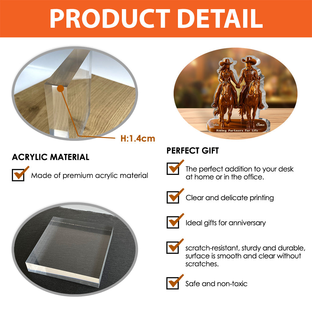 Hitched for Life Cowboy & Cowgirl Gift- Personalized Cowgirl Custom Shaped Acrylic Plaque