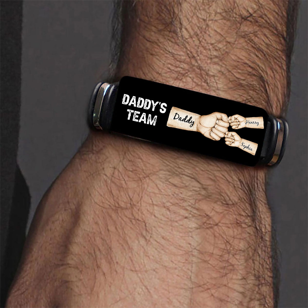 Daddy's Team Fist Bump Personalized Bracelet,Father's Day Gift For Dad, Gift for Husband, Gift for Grandpa