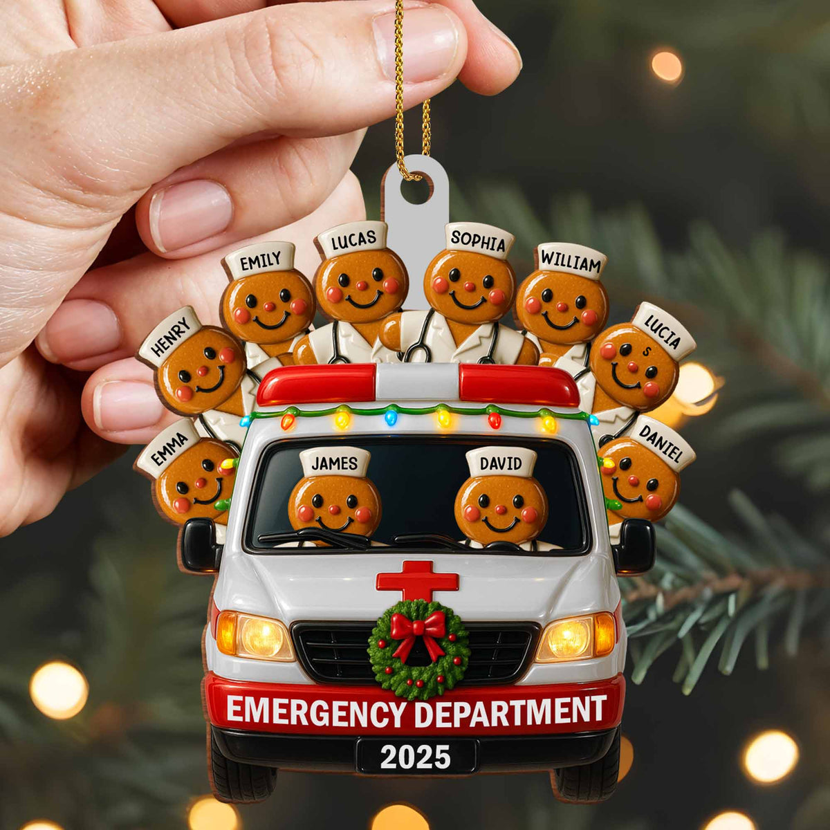 Emergency Department Team Holiday Ambulance, Personalized Wood Ornament, Gift For Medical Professionals