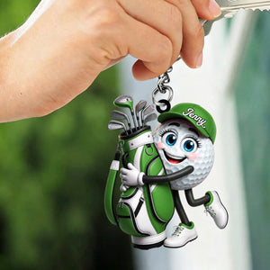 Hugging Golf Bag Funny Golf Ball Keychain - Personalized Golf Mascot Keychain Gift for Male & Female Golfer