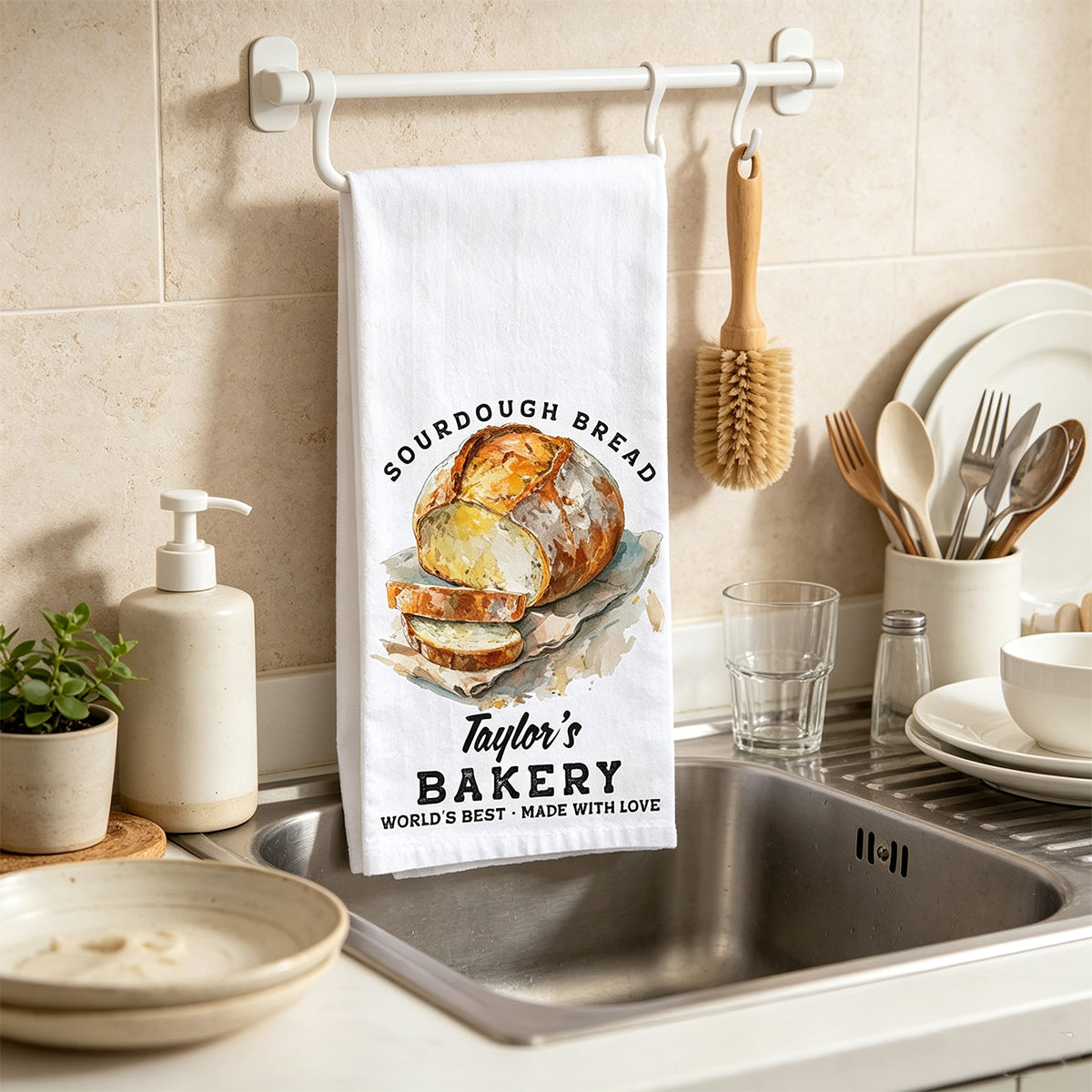 Custom Personalized Sourdough Starter Kitchen Towel – Oil Painting Style Artwork | Funny Gift For Bread Lovers & Bakers
