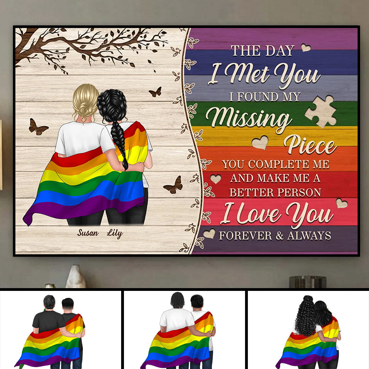 Colorful Wood Pallets The Day I Met You LGBTQ Couple Hugging Flag Personalized Poster, Pride Month Gift