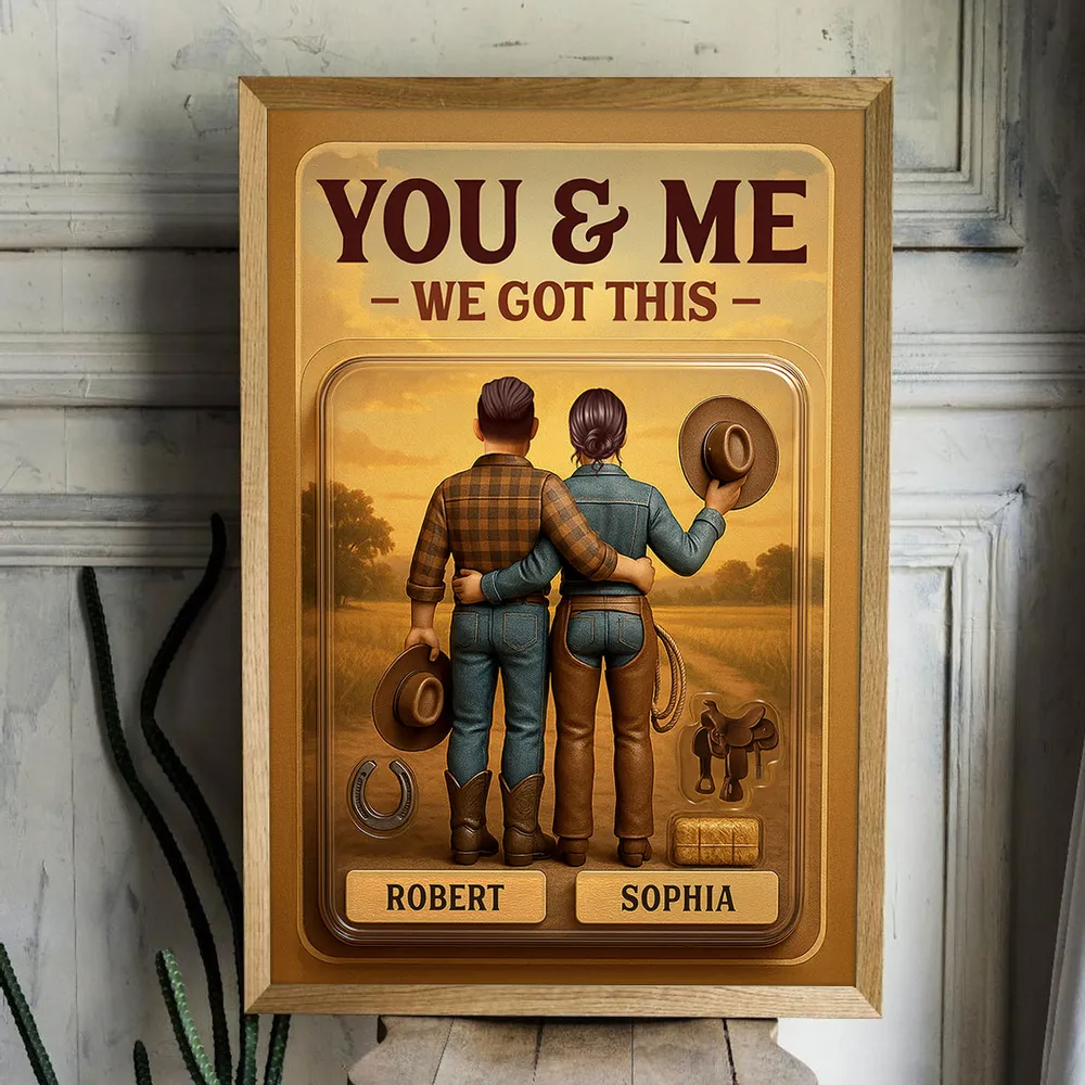God Blessed The Broken Road - Custom Figure Country Vibe Cowboy & Cowgirl Couple Personalized Poster