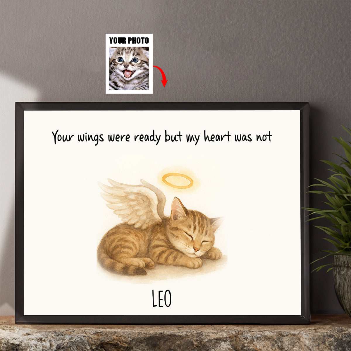 Custom Memorial Pet Angel Wings Drawing, Photo Personalized Poster, Sympathy Gift for Dog Cat Lovers