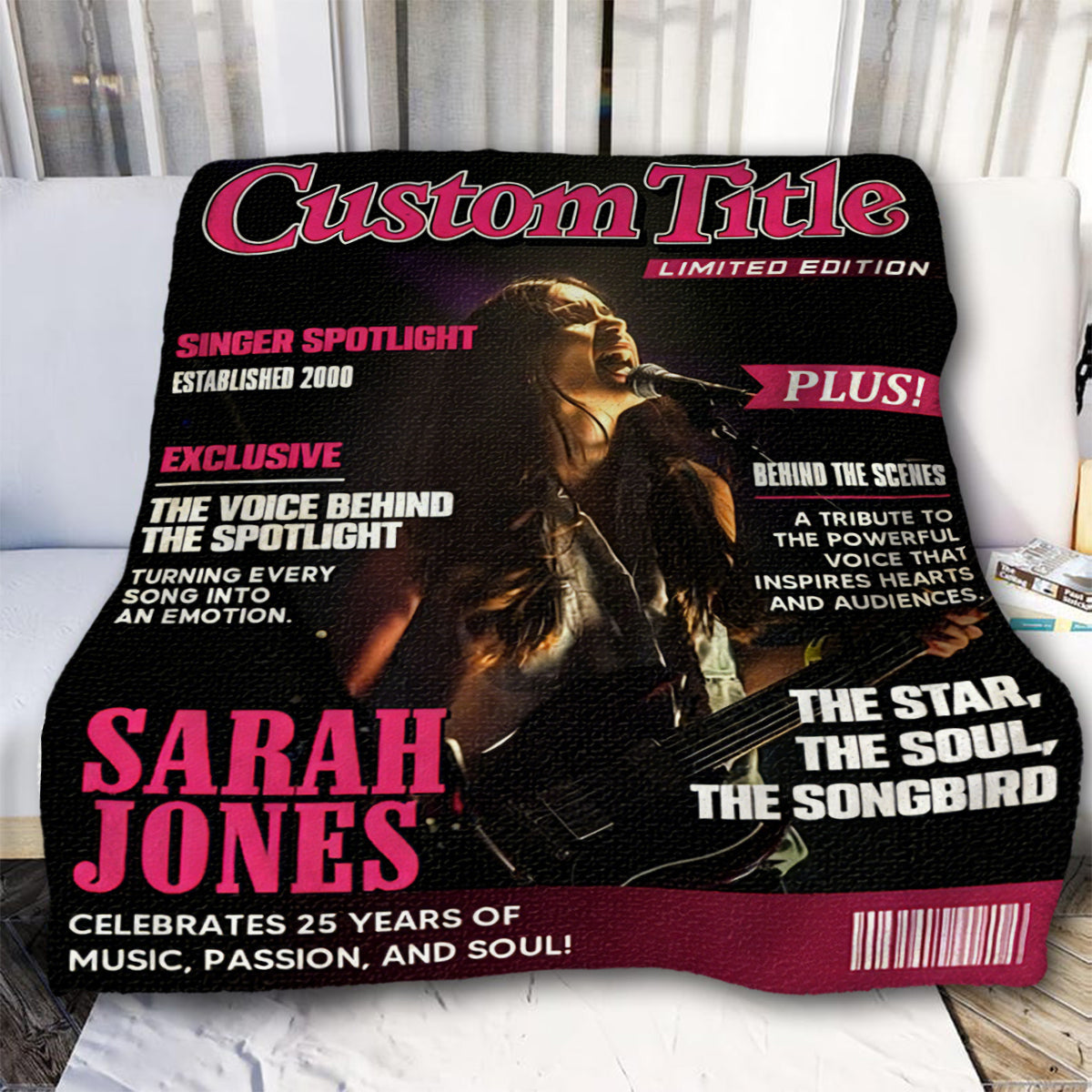 Personalized Singer Magazine Cover Blanket,  Singer Gift, Cool Gift For Music Lover, Karaoke Gift