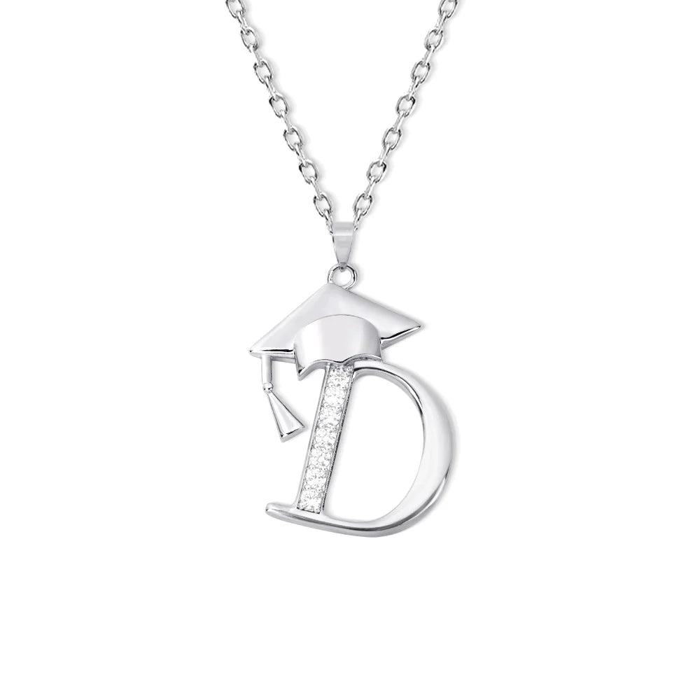 Dainty Graduation Cap Zircon Initial Necklace Gift for Her/Girlfriend/Daughter