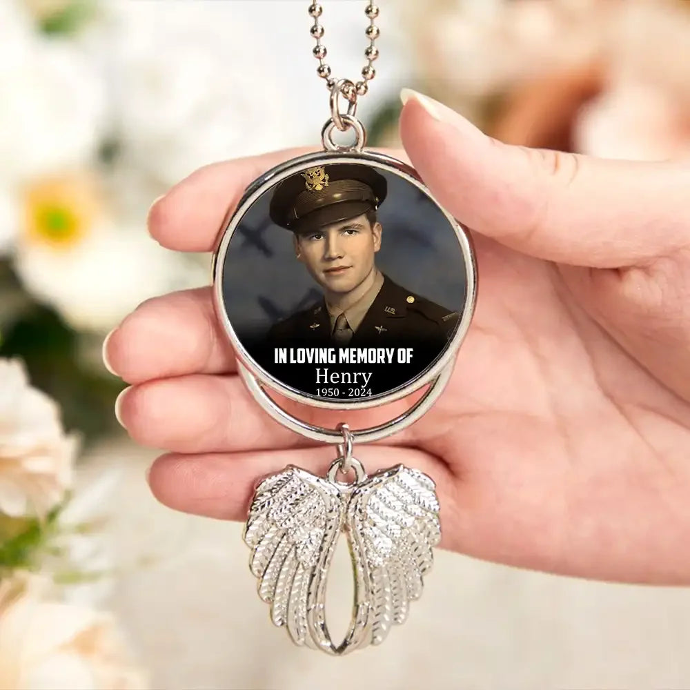 Those We Love Don’t Go Away, So Loved, So Missed – Personalized Upload Photo Veteran Wings Ornament