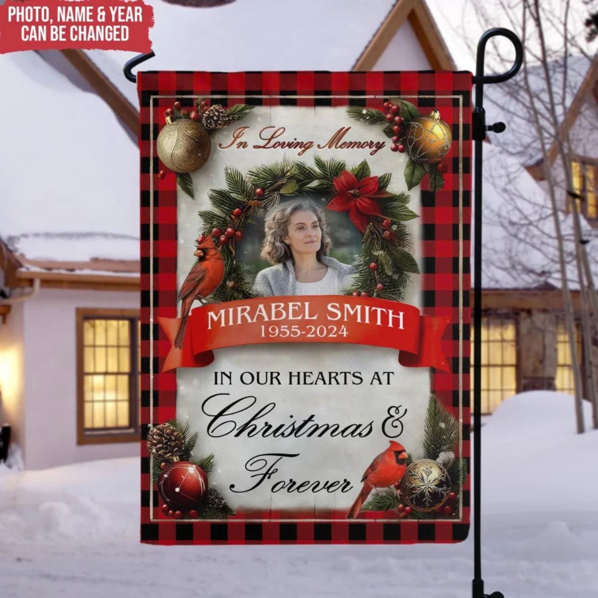 In Our Hearts At Christmas & Forever - Personalized Garden Flag, Memorial Gift