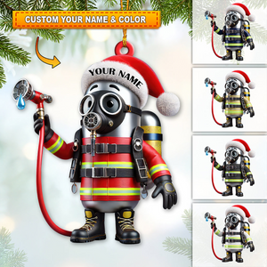 Custom Name Personalized Cute Cartoon Fire Fighter Ornament