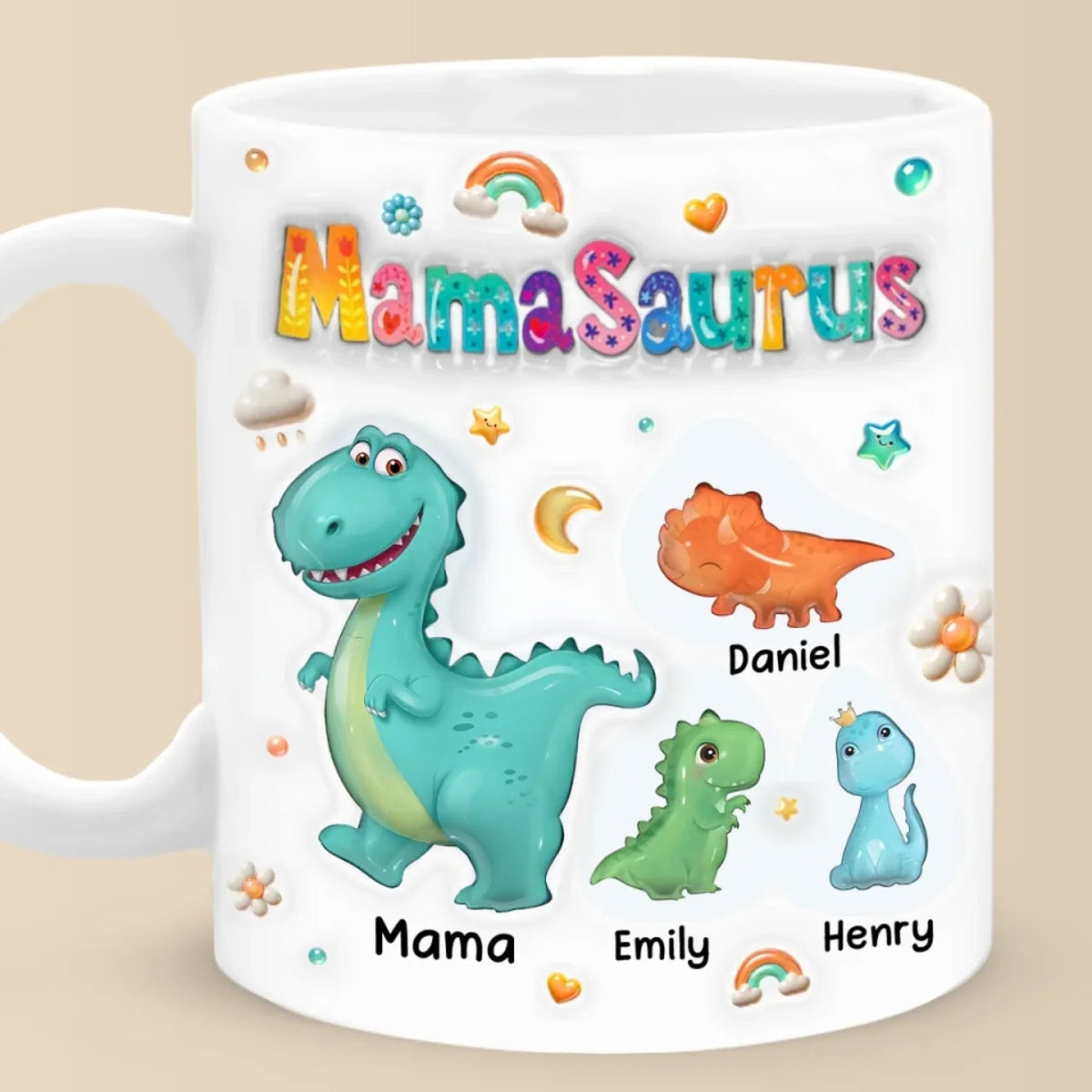 Tiny Dino, Big Love - Family Personalized Custom Printed Mug - Mother's Day, Gift For Mom, Grandma