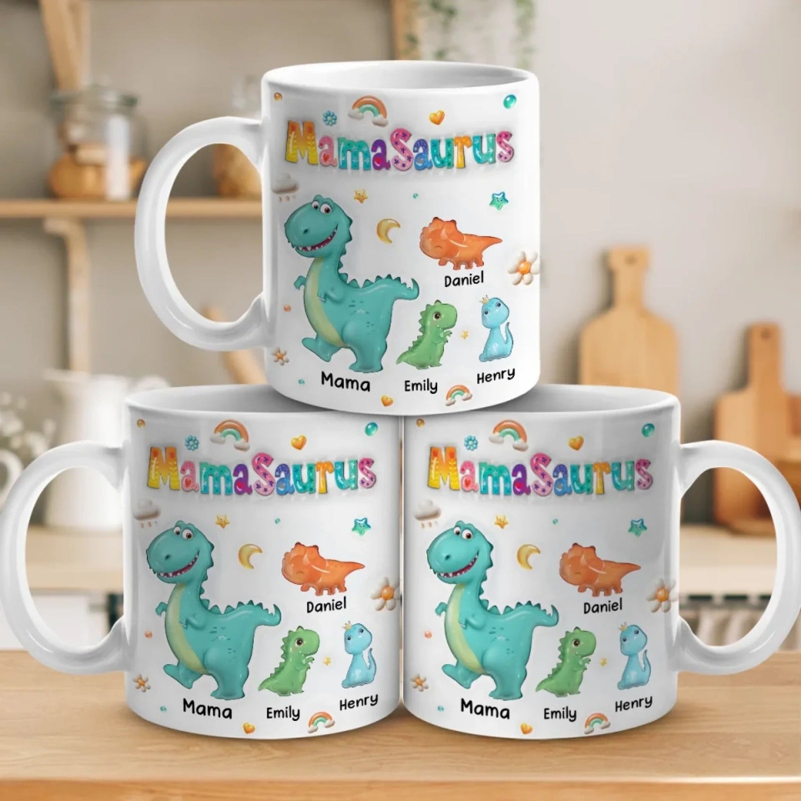 Tiny Dino, Big Love - Family Personalized Custom Printed Mug - Mother's Day, Gift For Mom, Grandma