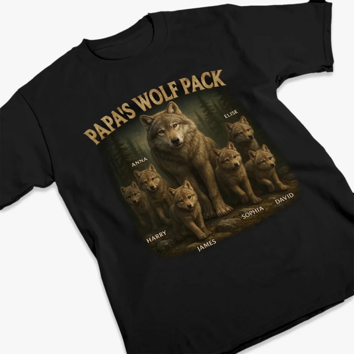 Papa’s Wolf Pack - Family Personalized Pure Cotton T-Shirt Father's Day Gift For Dad, Grandpa