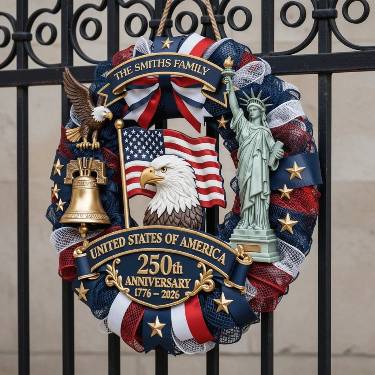 Custom Wood Sign - Personalized America 250th Anniversary Gifts For Mom, Dad, Brother, Sister, Kids - Family Forever United