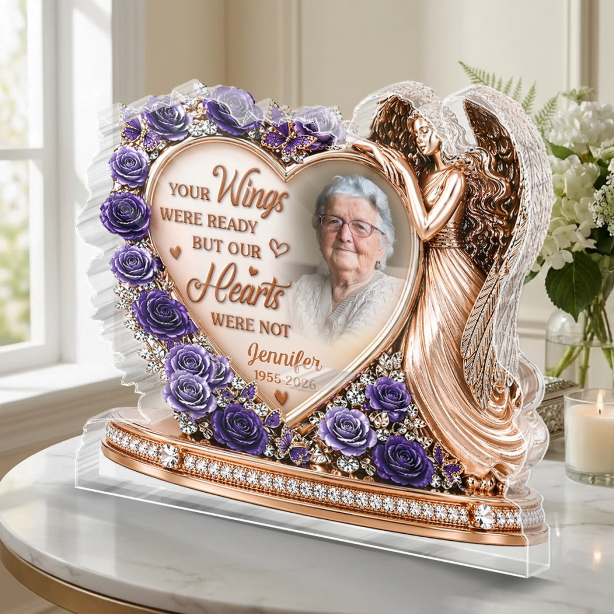 Custom Photo Acrylic Plaque - Personalized Memorial Sympathy Gifts For Loss Of Mom, Dad - Forever Loved, Never Forgotten