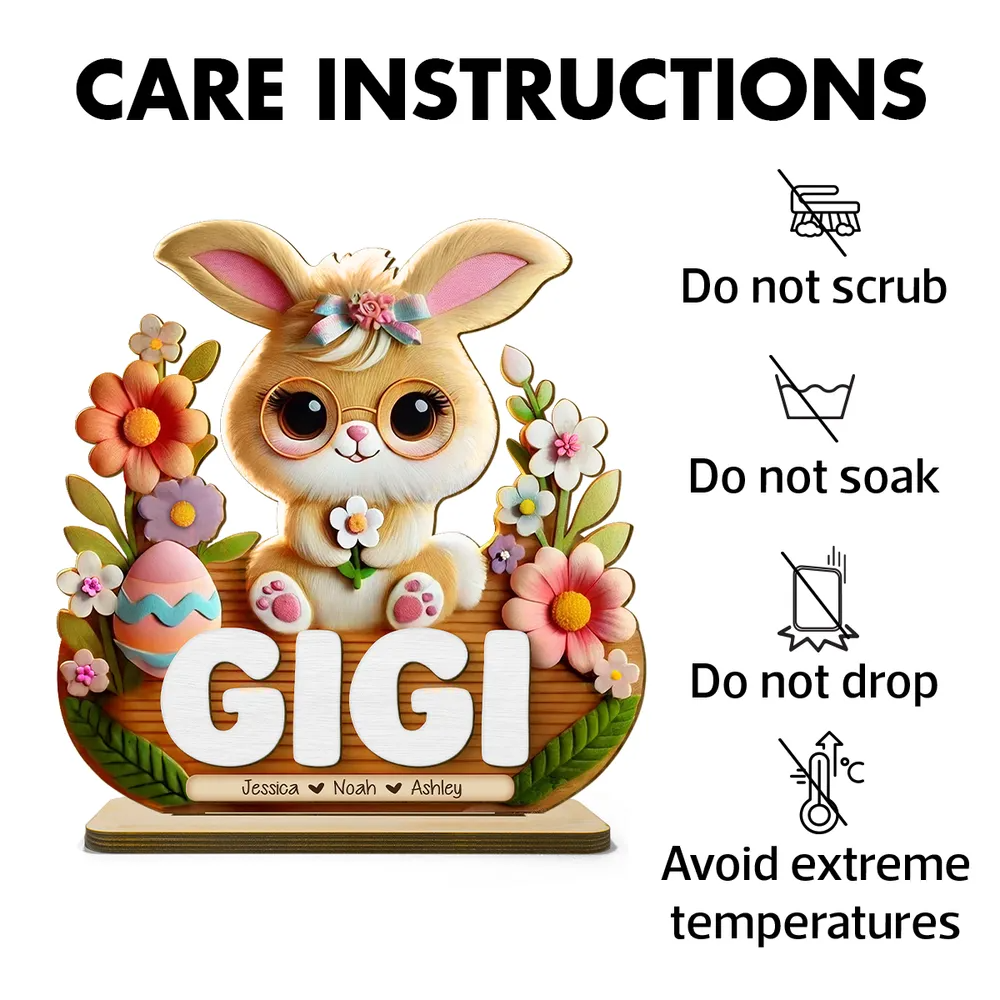 Mom Grandma's Easter Magic With Cute Bunny Engraved Standing Wooden Plaque, Heartfelt Personalized Mother's Day Gift