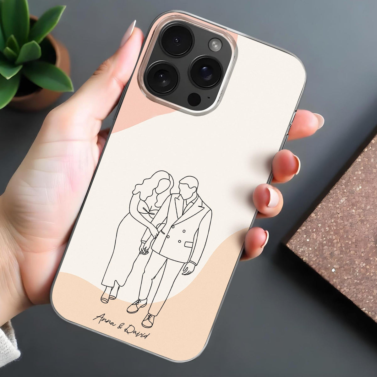 Simple Line Drawing Couple Personalized Clear Phone Case, Gift For Couples