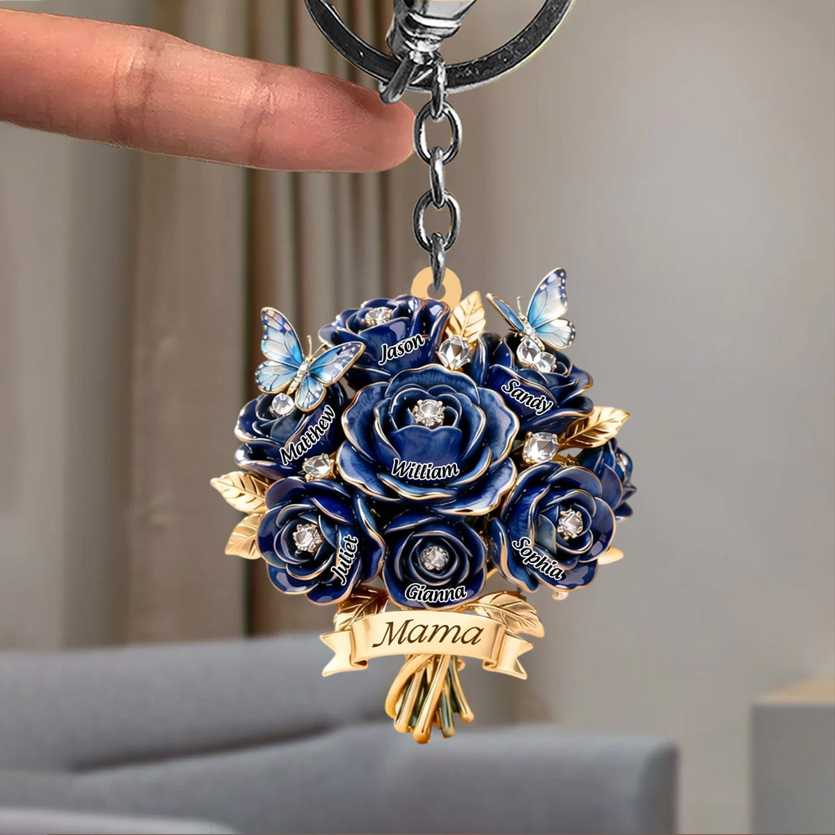 I Love You Mom - Personalized Mother Grandma Bouquet Shaped Keychain