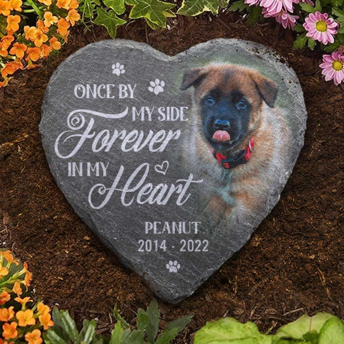 Custom Photo Heart Shaped Memorial Stone - Personalized Pet Memorial Sympathy Gifts For Dogs, Cats